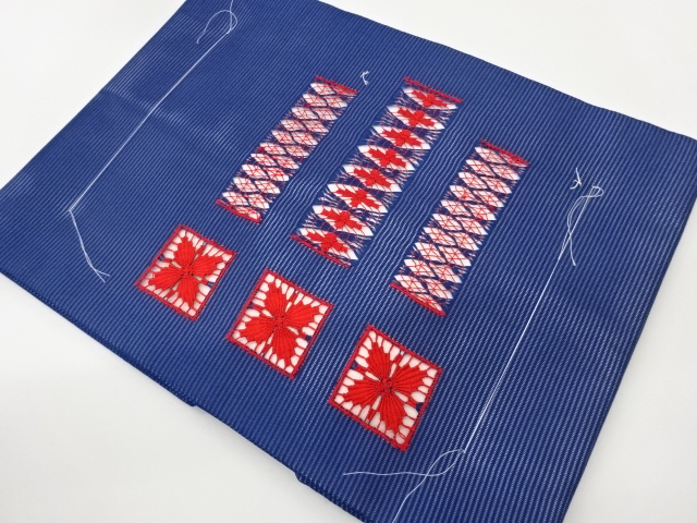 未使用品　紗 カットワーク色紙に抽象花々模様刺繍名古屋帯